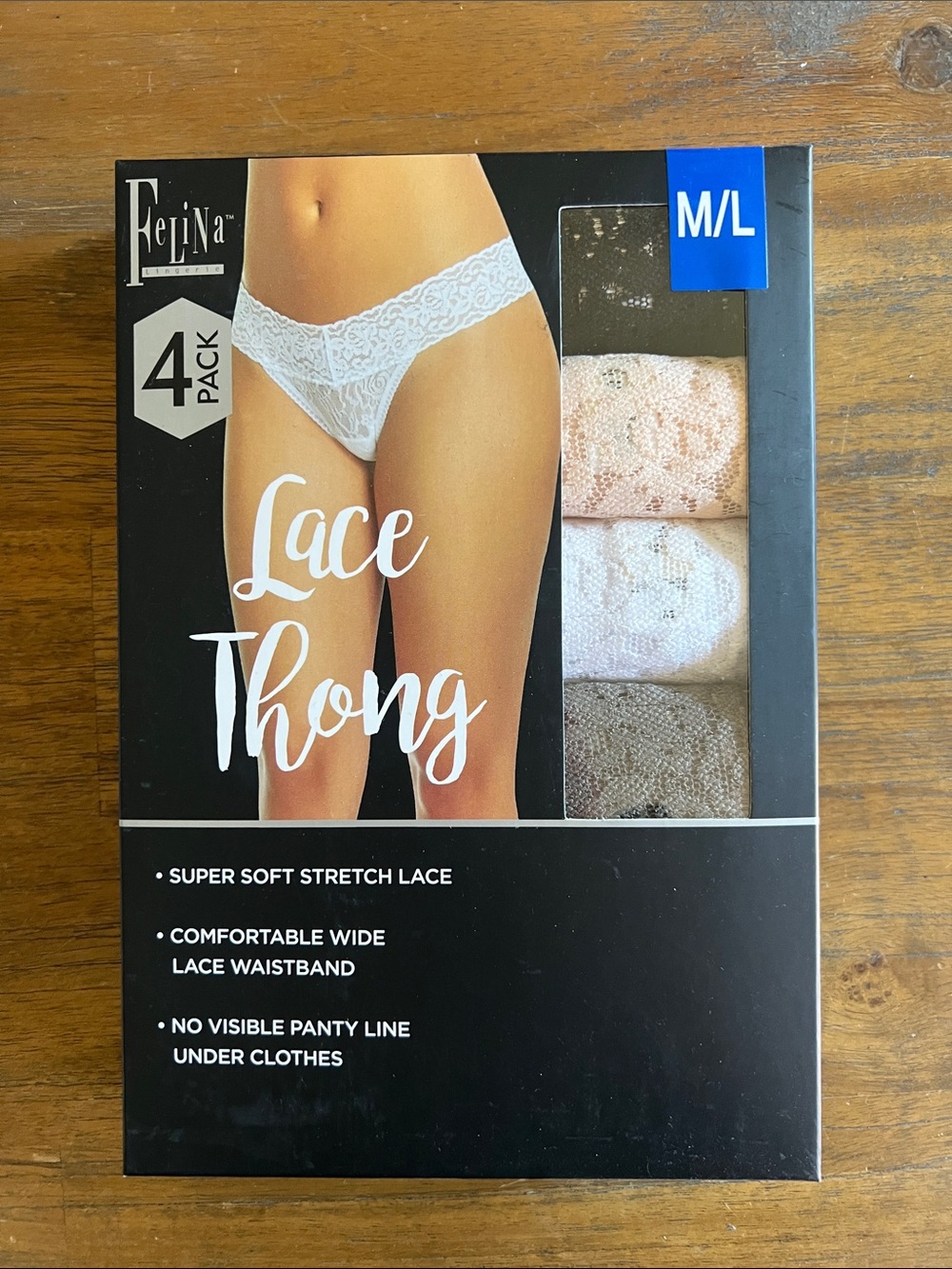 Felina Lace Thong 4-Pack — White, Blush, Light Brown, Tan